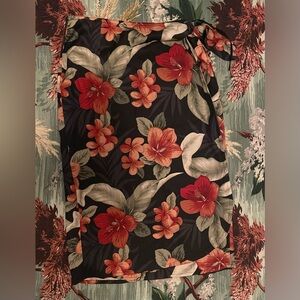 Tommy Bahama Black Floral Midi Skirt with Red & Orange Hibiscus